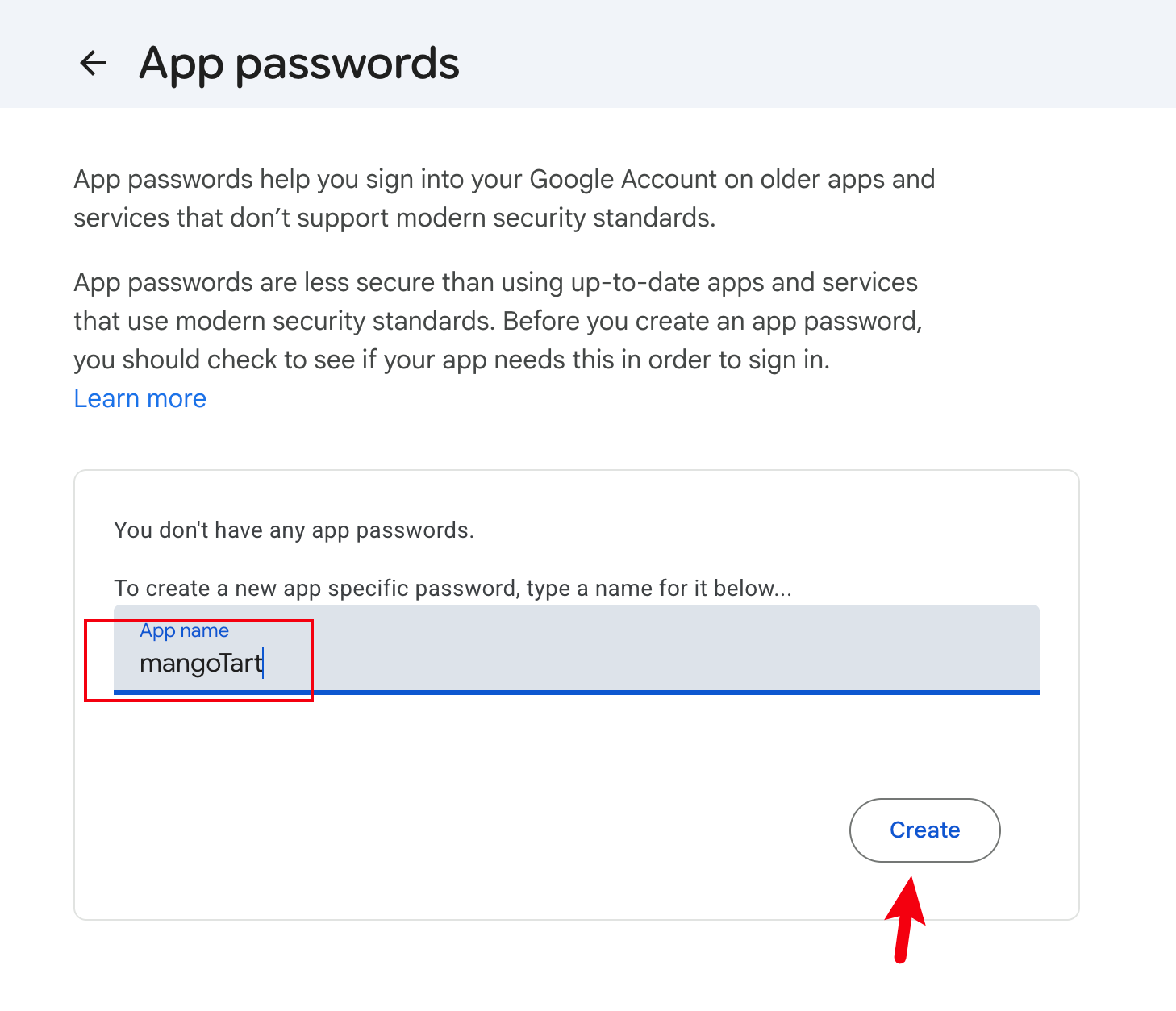 创建 Google 应用专用密码